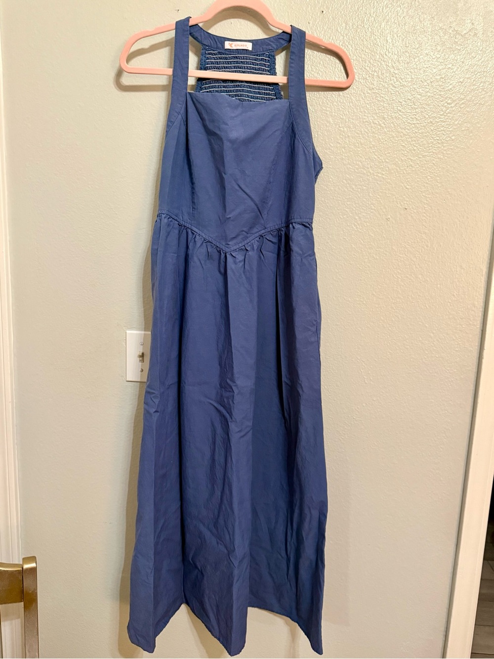 Sleeveless Indigo Maxi Dress with Smocked Back